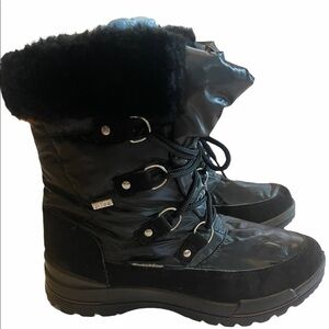 Soft Moc Black Puffer Faux Fur Trim Insulated Winter Boots Booties